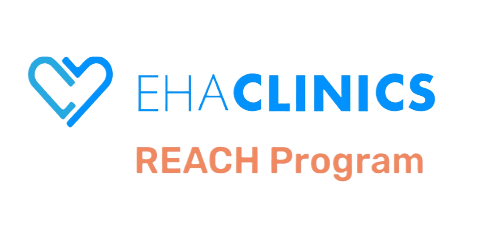 EHA Clinics logo with text "EHACLINICS" and "REACH Program" on a dark green background.