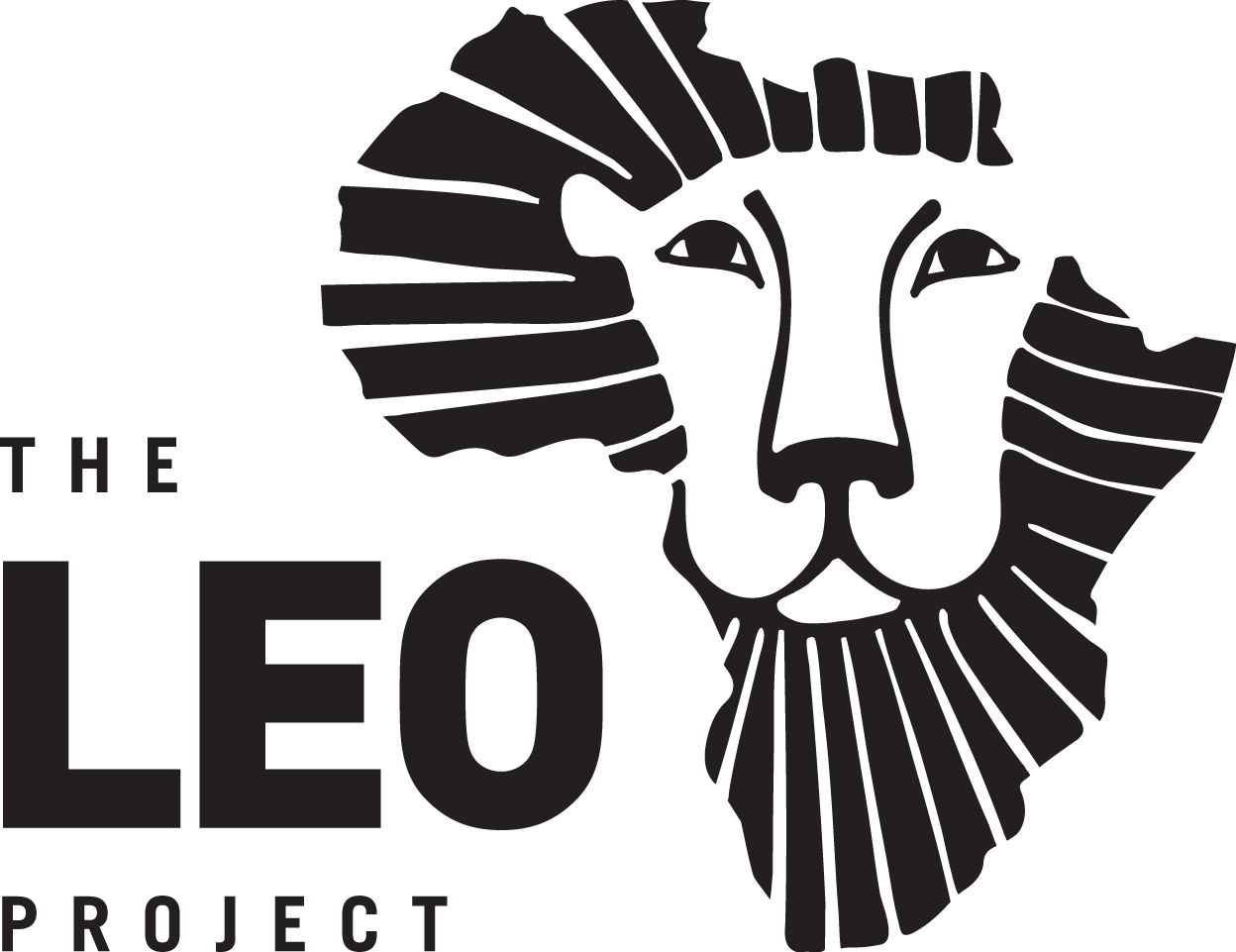 Logo for 'The Leo Project' featuring a lion's face integrated into the shape of the African continent.