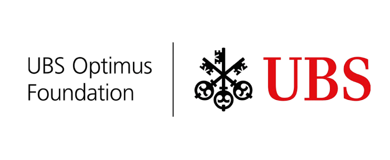 Logo for UBS Optimus Foundation and the UBS corporate logo with three crossed keys and red 'UBS' text.