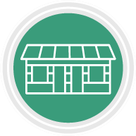 Storefront icon in a green circle.