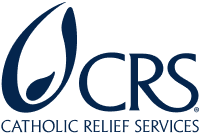 Logo for Catholic Relief Services, featuring the abbreviation 'CRS' with a stylized flame/drop and the full name.