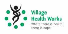 Village Health Works logo: stylized figure surrounded by dots, with text 'Village Health Works' and tagline.