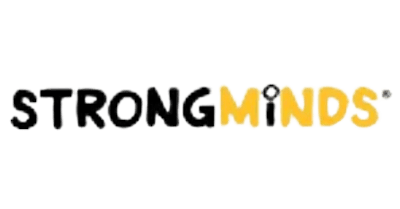 StrongMinds logo, 'STRONG' in black, 'MINDS' in yellow with a lightbulb on the 'i'.