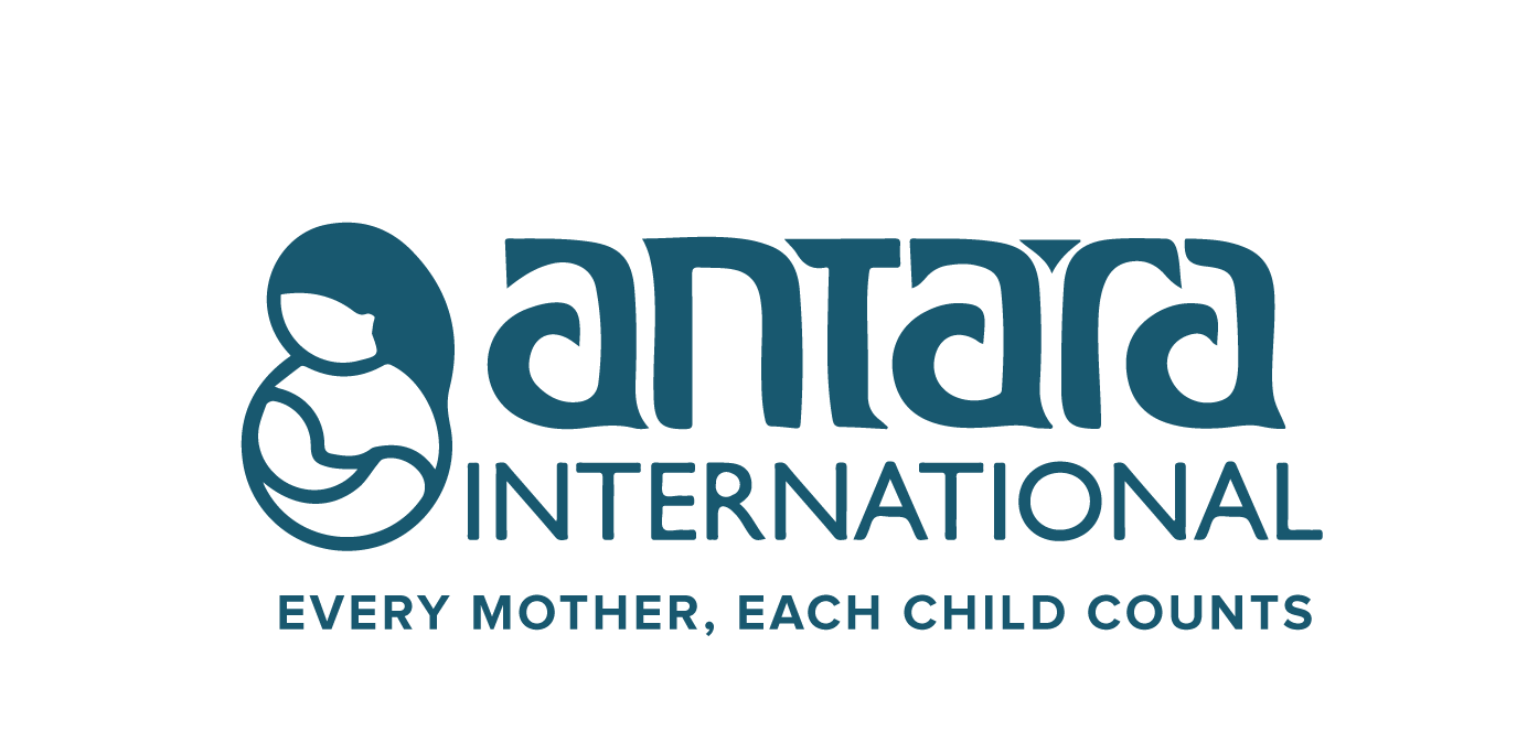 Antara International logo featuring a stylized mother and child, with the slogan "Every Mother, Each Child Counts."