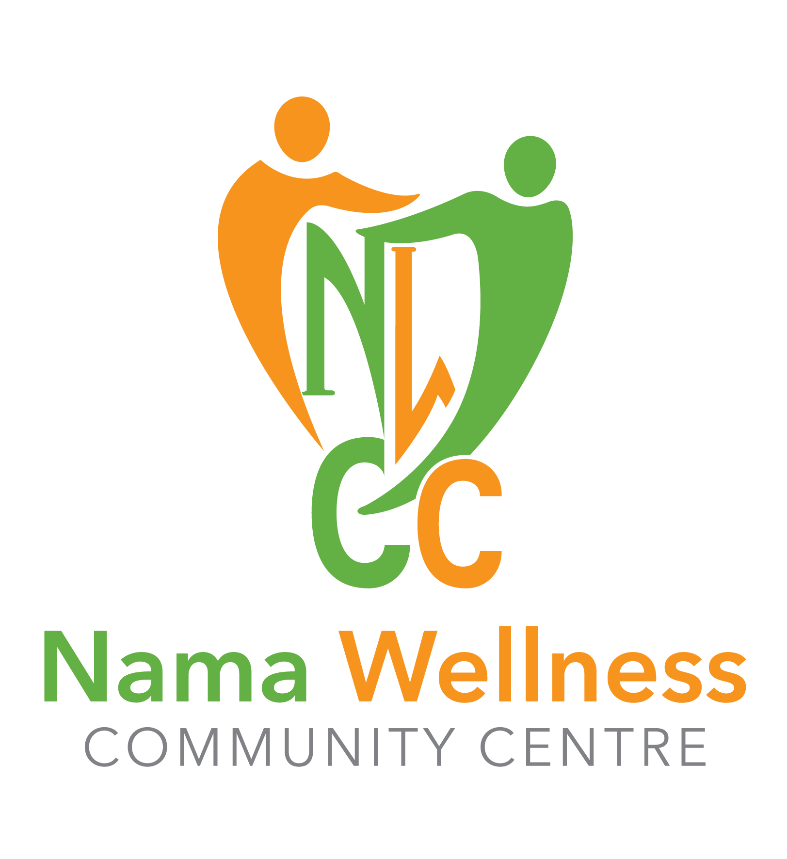 Logo for Nama Wellness Community Centre, featuring two stylized figures embracing with NLCC initials.