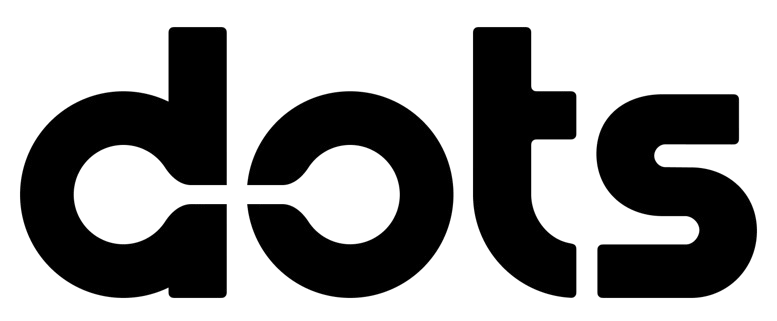 Black stylized "dots" logo with interconnected letters on a dark green background.