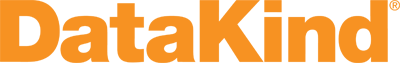 The word 'DataKind' in orange text on a dark green background, with a registered trademark symbol.