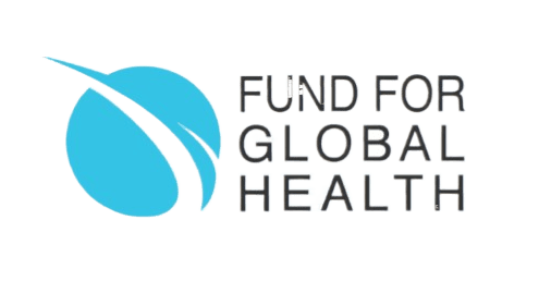 Logo for Fund for Global Health with a blue stylized leaf/globe design and text.