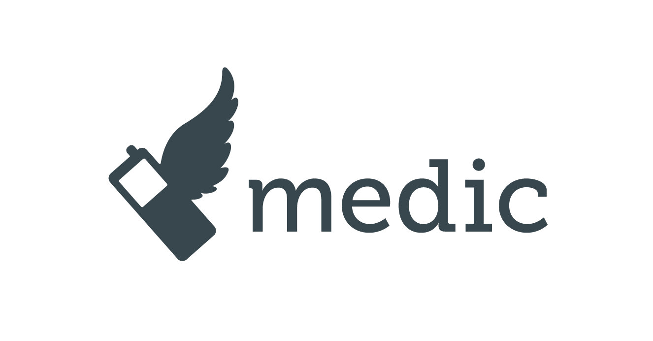 Logo featuring a stylized winged mobile device next to the word "medic".