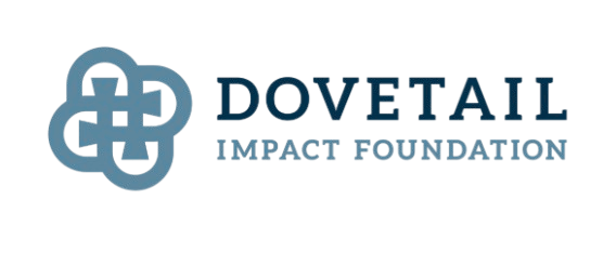 Logo for Dovetail Impact Foundation featuring a blue intertwined symbol and dark blue text on a dark green background.