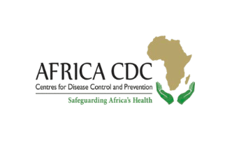 Africa CDC logo: text, full name, tagline, and gold Africa silhouette cupped by green hands.