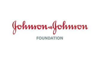 Johnson & Johnson Foundation logo featuring red script and gray text on a dark green background.