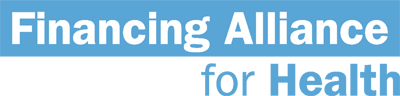 Logo for 'Financing Alliance for Health', with 'Financing Alliance' in white on blue and 'for Health' in blue on dark green.