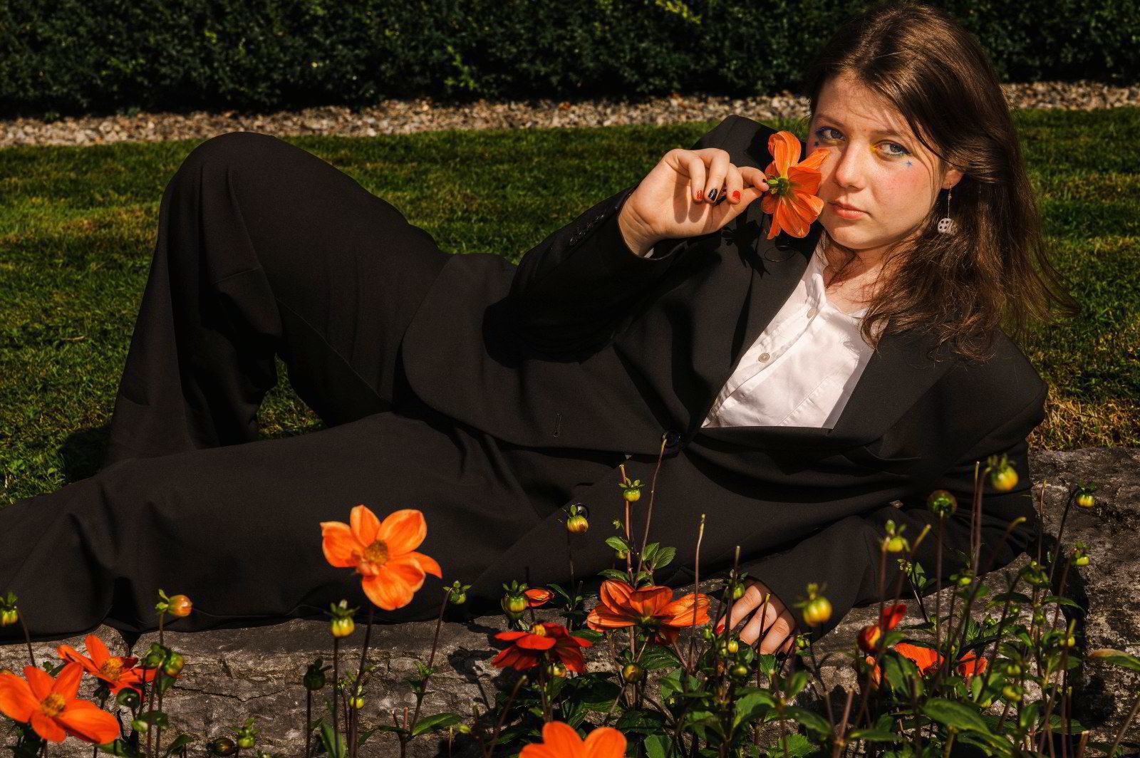 People in nature, Flower, Plant, Botany, Leaf, Orange, Happy, Petal, Grass