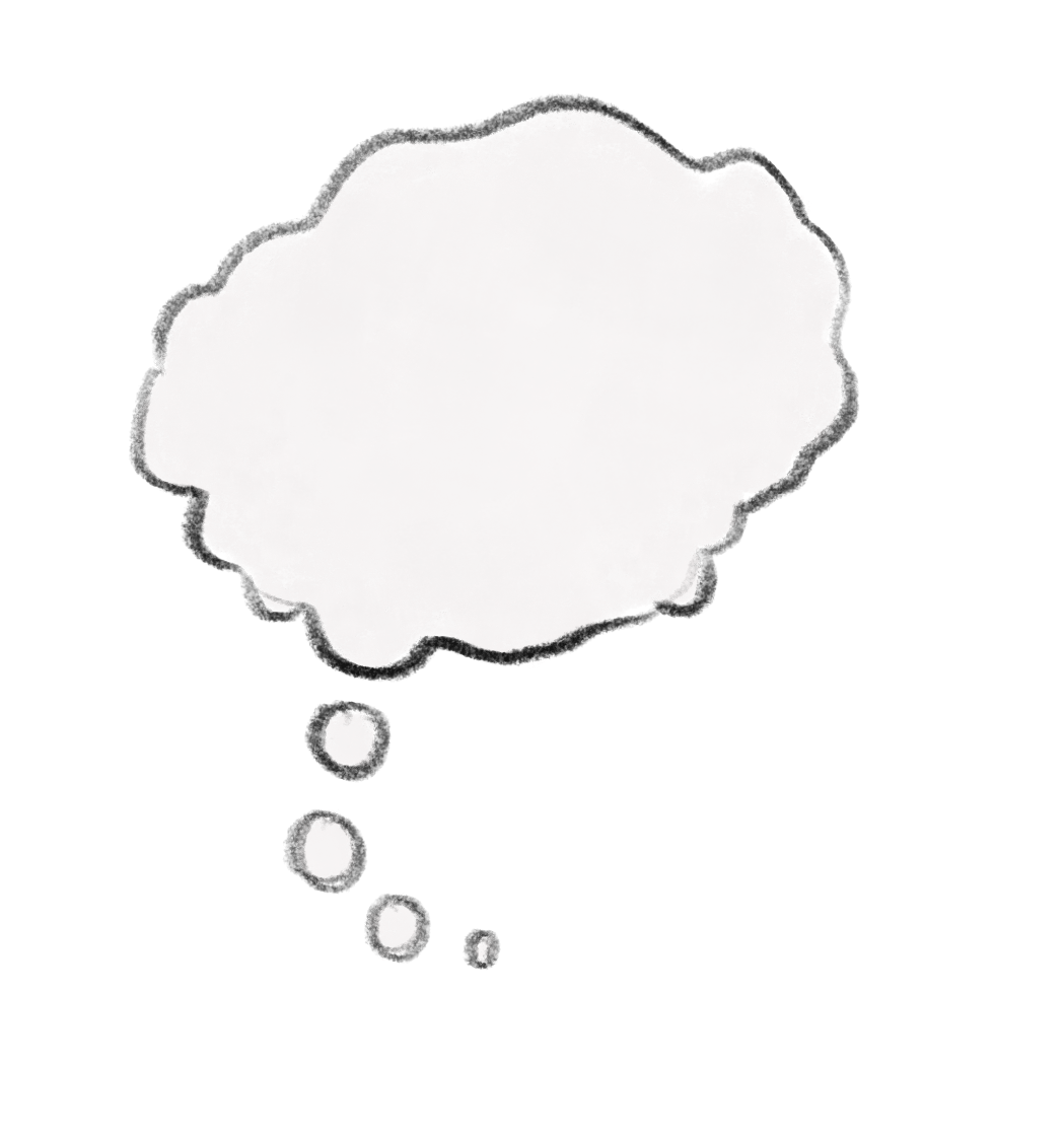 Thought bubble with trailing bubbles on a green background.