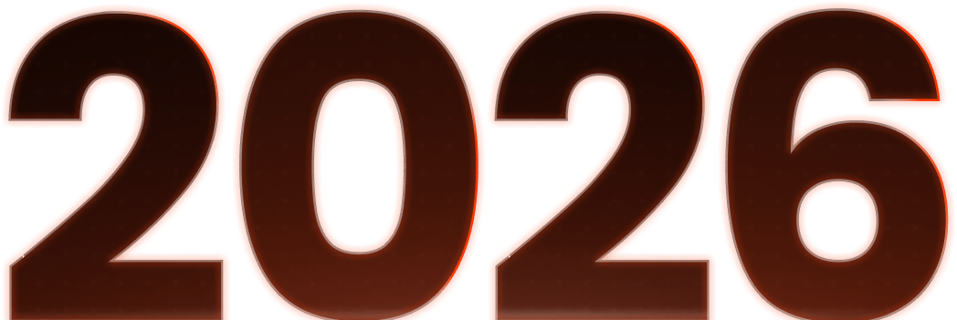 The year 2026, rendered in bold, dark numerals with an orange outline.