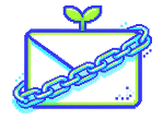 Stylized blue and green envelope with a chain and sprout.