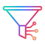 Colorful digital funnel filter icon.