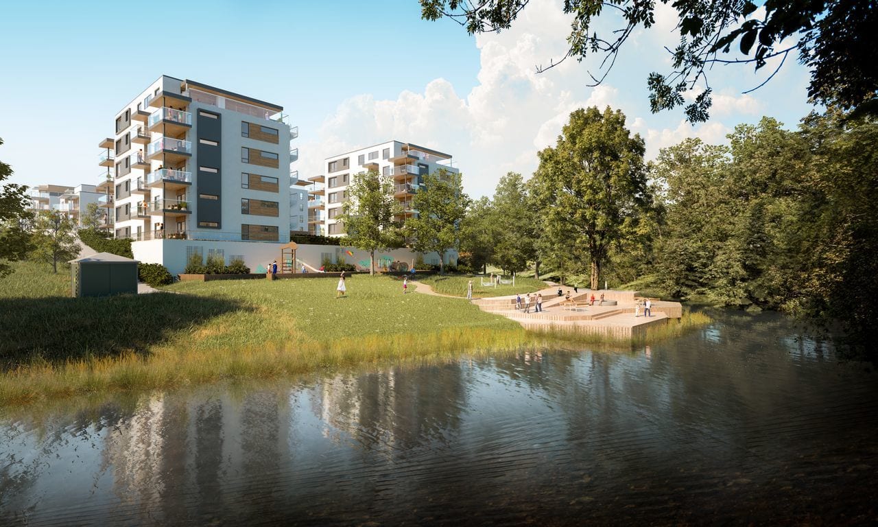 Natural landscape, Urban design, Water, Sky, Plant, Building, Cloud, Tree, Lake, Grass