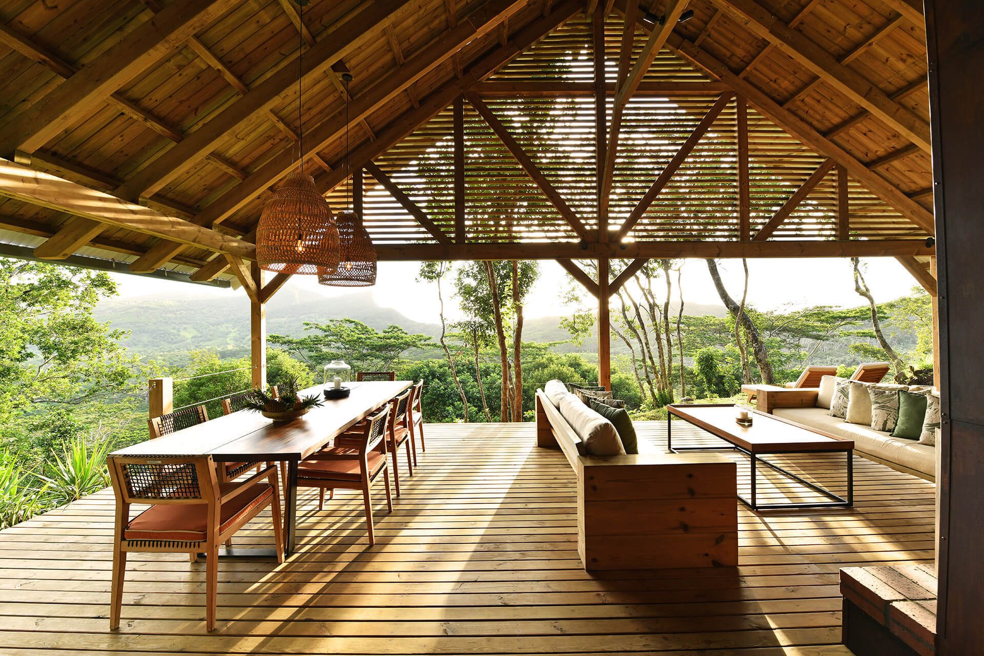 Interior design, Eco hotel, Plant, Shade, Wood, Table, Tree, Cottage, Leisure
