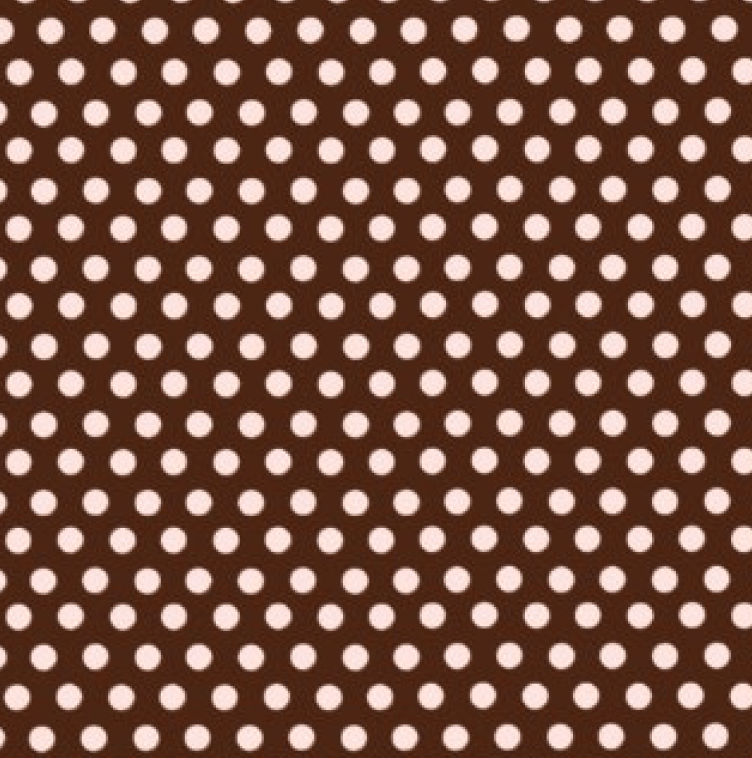 Light pink polka dots on a dark brown background.