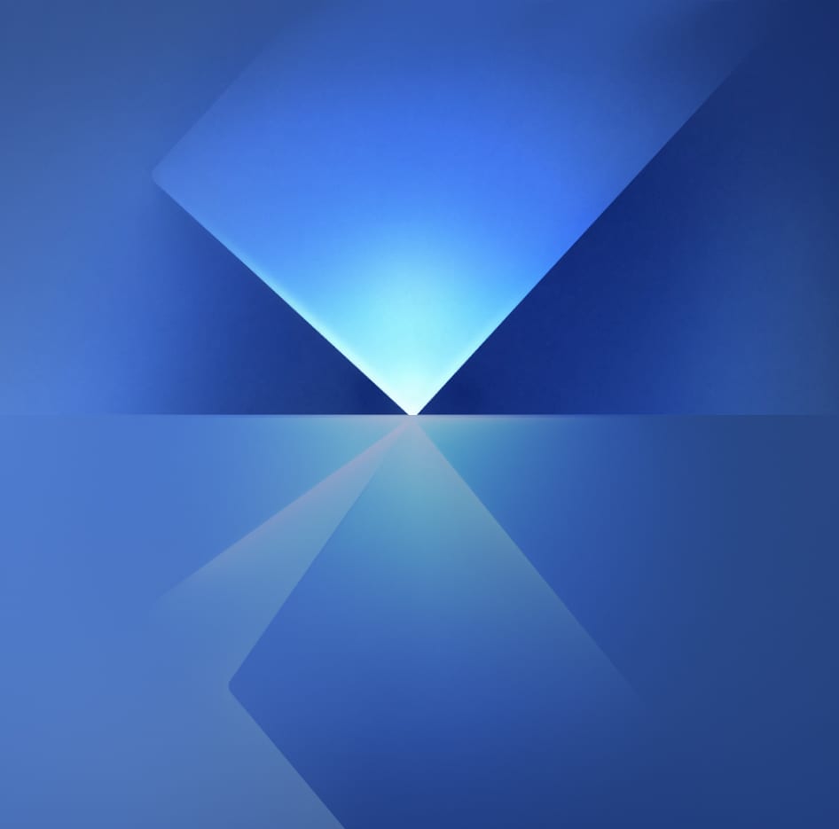 Abstract blue image with bright converging lines reflected below.