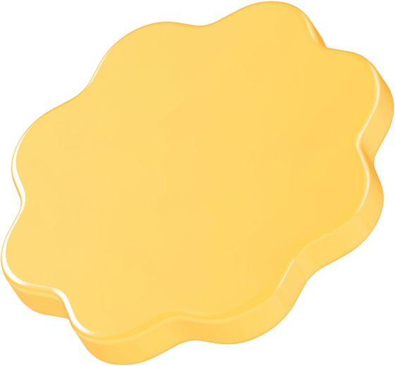 A 3D rendering of a vibrant yellow, irregularly shaped, smooth object.