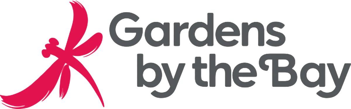 Gardens by the Bay logo: pink stylized dragonfly symbol and dark gray text.