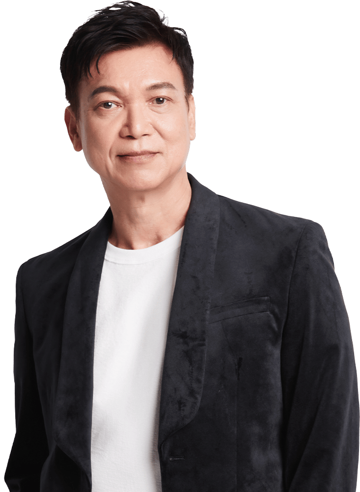 Smiling Asian man in a dark jacket and white shirt.