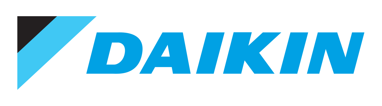 Daikin logo, with blue "DAIKIN" text and an abstract blue and black symbol.
