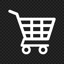 White shopping cart icon on a dark background.