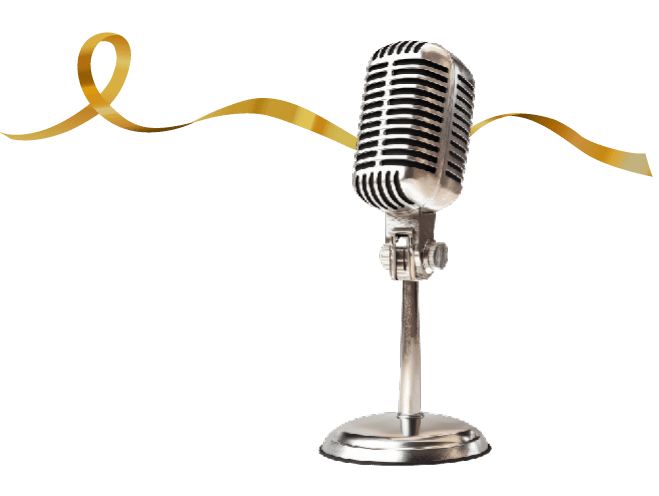 Vintage microphone with a golden ribbon.