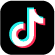TikTok logo: White musical note with red and blue shadows on a black background.