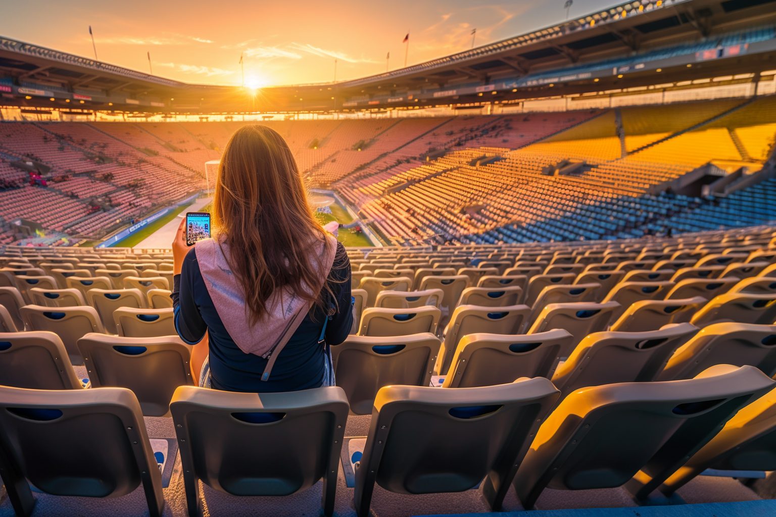 Stadium, Empty, Light, Chair, QR Code, Woman