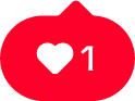 Red notification bubble with a white heart icon and the number 1, indicating one like.