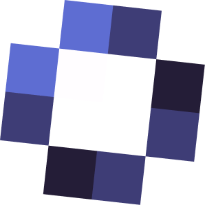 Abstract pixel art with a central white square, surrounded by blue and purple on green.