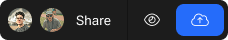 Two profile pictures, "Share" text, an eye icon, and a blue button with a cloud upload icon.