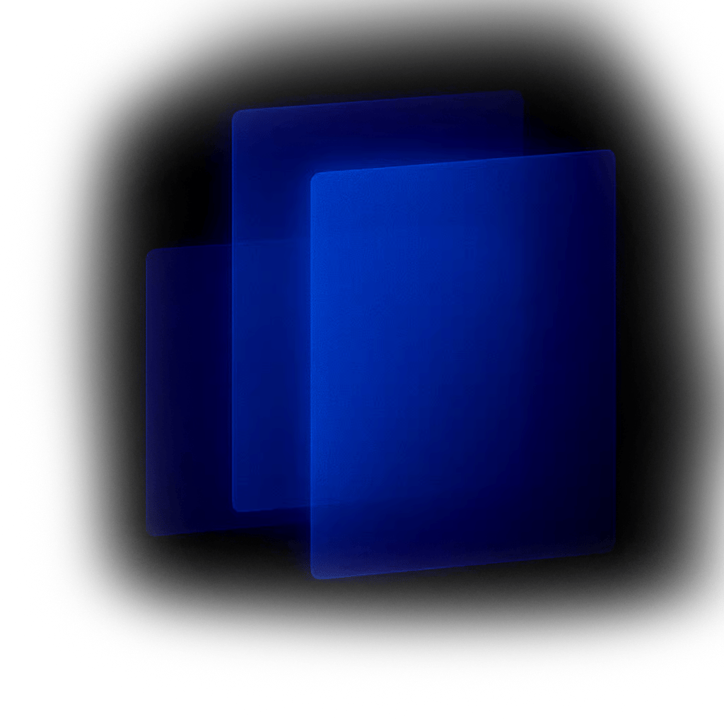 Stacked, glowing blue rectangular panes on a dark background.