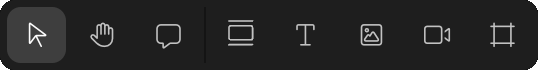 Eight outline icons: cursor, pan, chat, layout, text, image, video, and grid.
