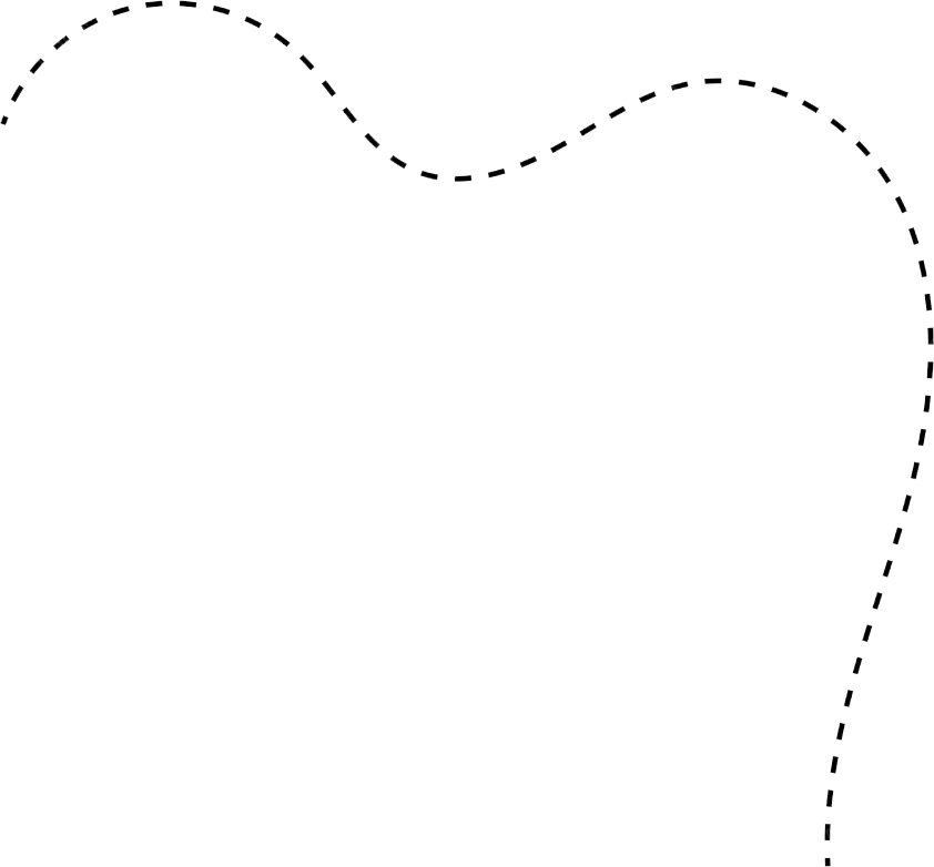 A dashed black line tracing a smooth, undulating path that curves downwards on a white background.