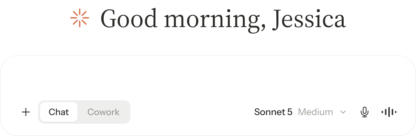 UI with 'Good morning, Jessica' greeting, an input field, chat options, and voice controls.