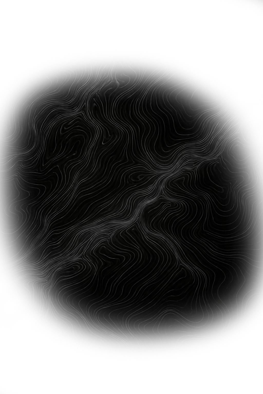 Abstract black circle with swirling lines, bordered by speckled dark green.