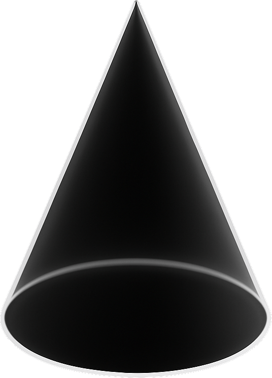 Black cone with white outline on green background.
