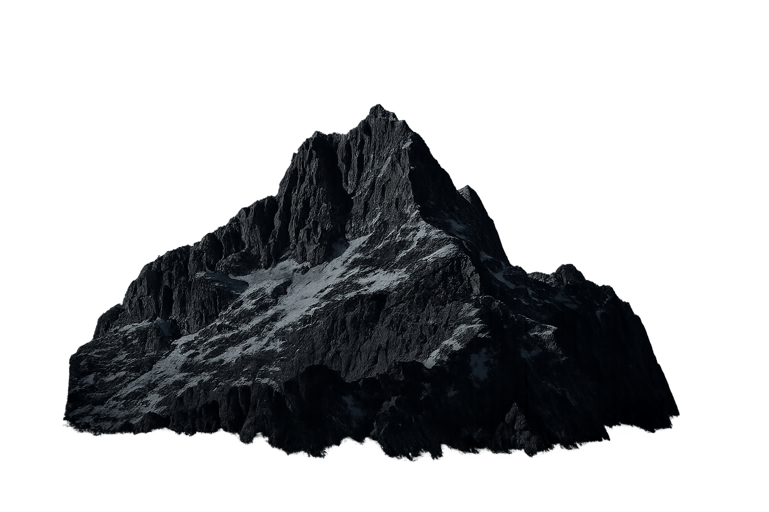 Jagged dark mountain with snow on a green background.