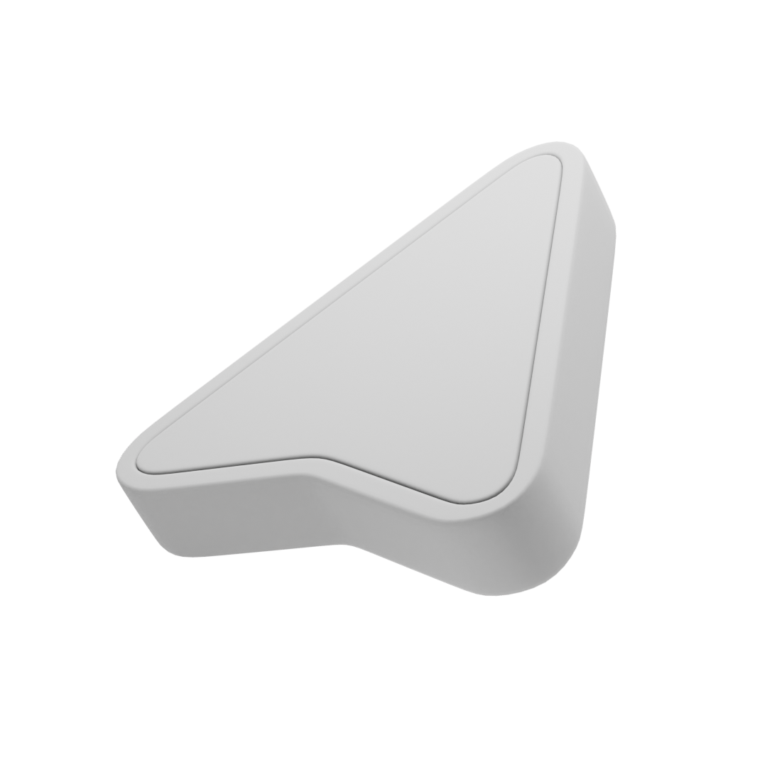 A light gray, triangular-shaped object with rounded edges and a raised central panel on a white background.