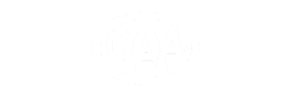 Distressed white "CAA" logo in an oval on a dark green background.
