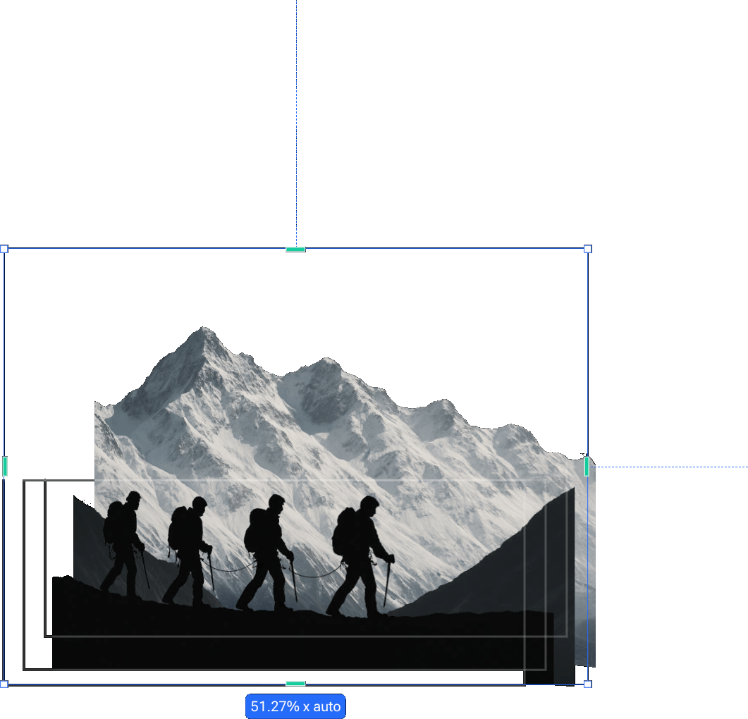 Four silhouetted mountain climbers on a ridge with snow-capped peaks in the background.