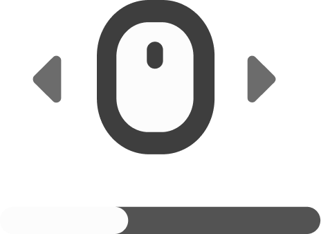 Computer mouse icon with left and right arrows and a progress bar.