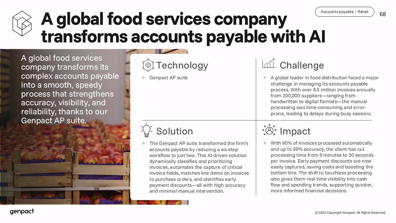 Genpact AP: Food services company transforms accounts payable with AI for efficiency.
