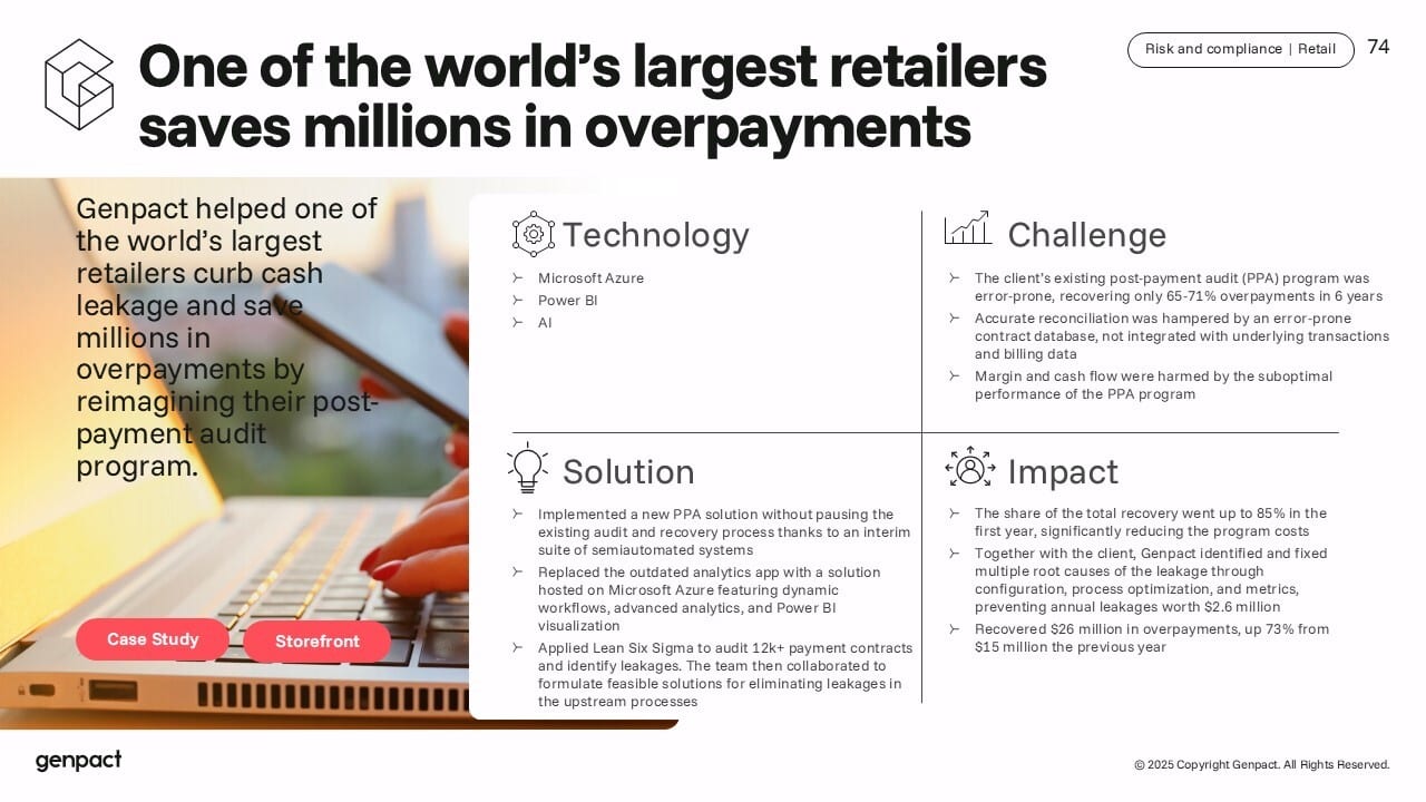 Genpact case study: world's largest retailer saved millions in overpayments via improved audit program.